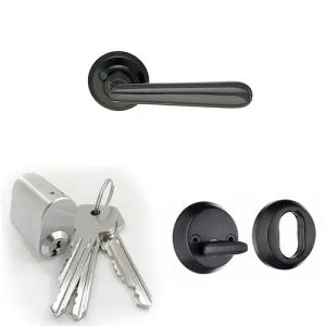 Med oval cylinder (3 nycklar) Beslagspaket Svart B155 Oval